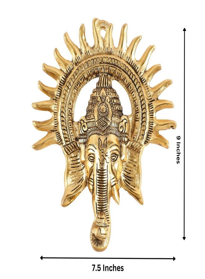 HEYEARTH Lord Ganesh Wall Hanging with Surya Chakra for Home Entrance,Ganesha Figurine,Lord Ganesha Idol Statue for Home Temple,Office,Gifts.Ganpati Ganesha Idol for Home Decor - Gold - 9 Inches - Image 5